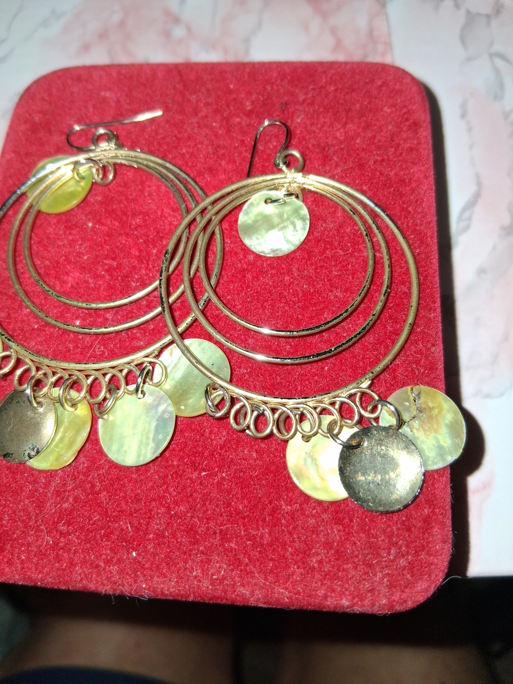 Vintage Gold and Iridescent Disc Hoop Earrings - Women Jewelry